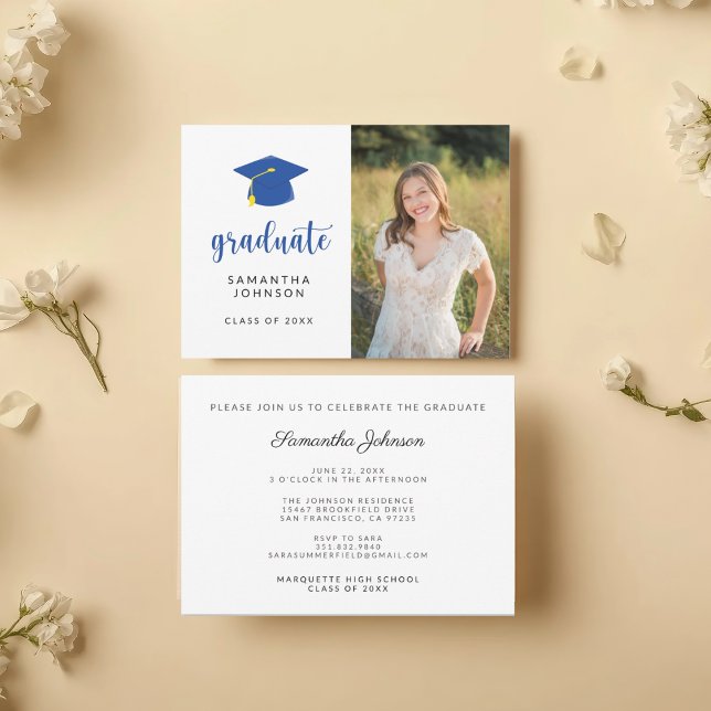 Convite Personalized Blue Graduation Photo Invitation (Criador carregado)