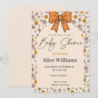 Convite Personalized Boho Floral Bow Baby Shower Invite