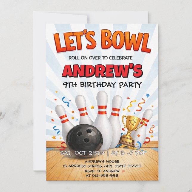 Convite Personalized Bowling Birthday Party (Frente)