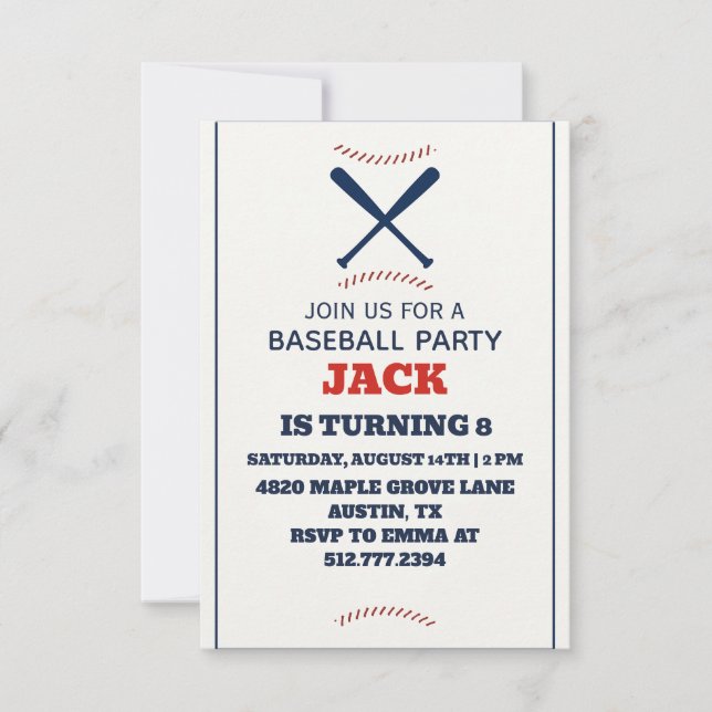 Convite Personalized Boys Baseball Birthday Party (Frente)