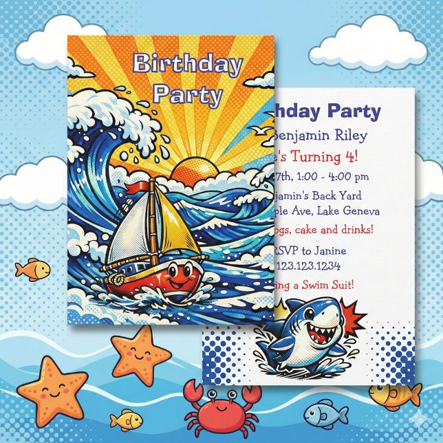 Convite Personalized Boy's Nautical Birthday Party (Criador carregado)