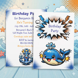Convite Personalized Boy's Nautical Whale  Birthday Party