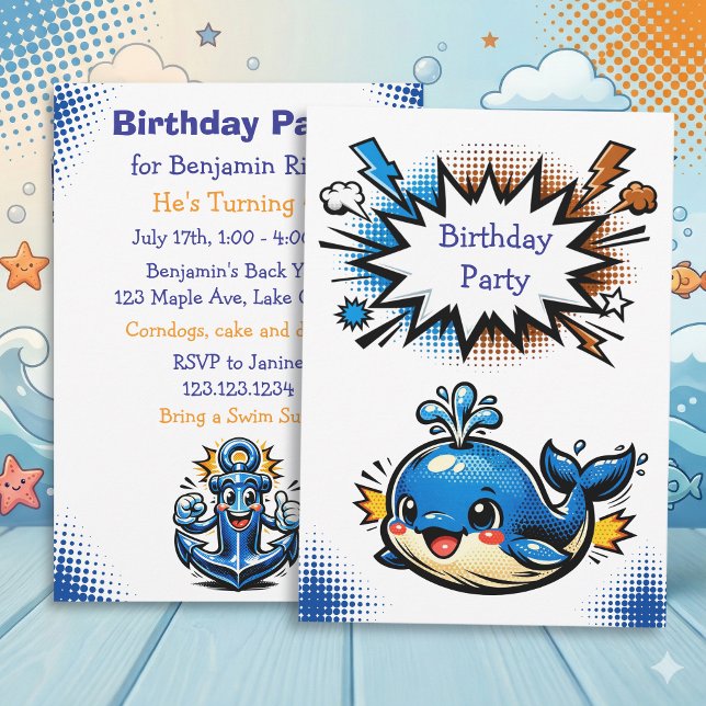 Convite Personalized Boy's Nautical Whale  Birthday Party (Criador carregado)