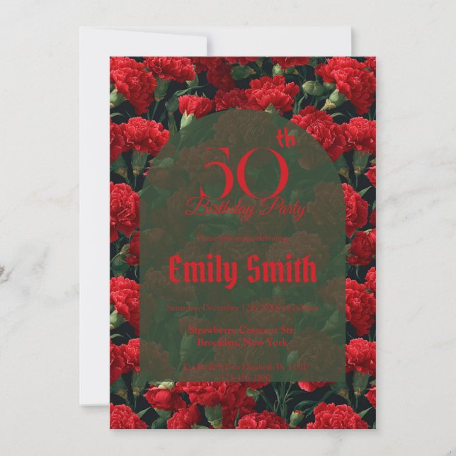 Convite Personalized Carnation Floral Milestone Birthday (Frente)