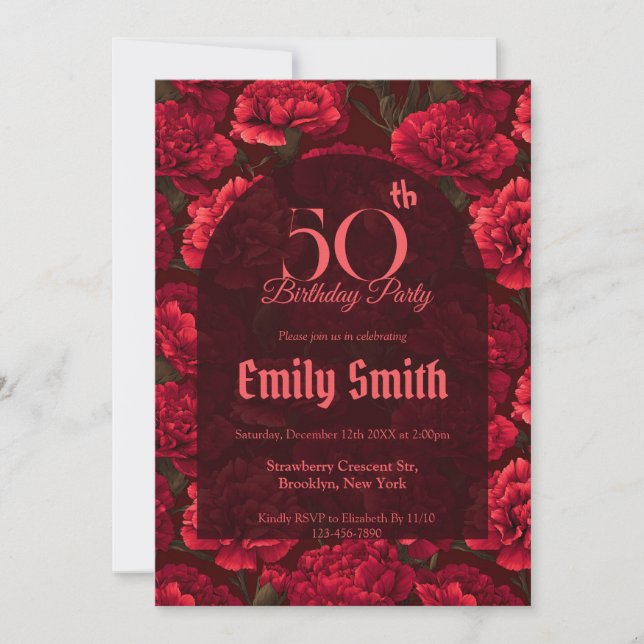 Convite Personalized Carnation Themed Custom Birthday (Frente)