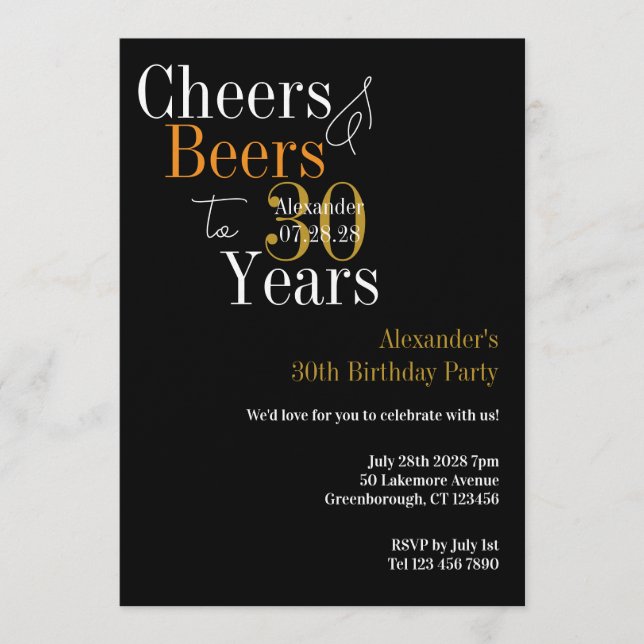 Convite Personalized Cheers and Beers 30th Birthday Party (Frente)