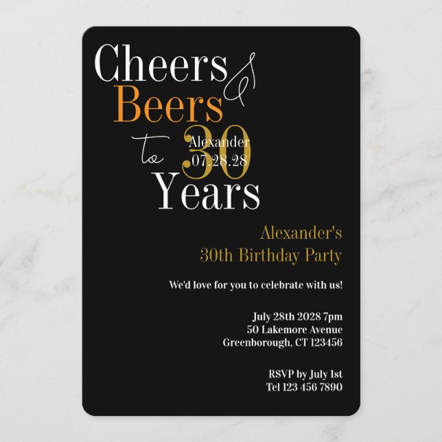 Convite Personalized Cheers and Beers 30th Birthday Party (Frente)