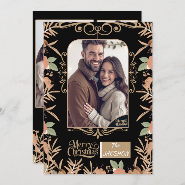 Convite Personalized Christmas Card - Watercolor Floral  (Frente/Verso)