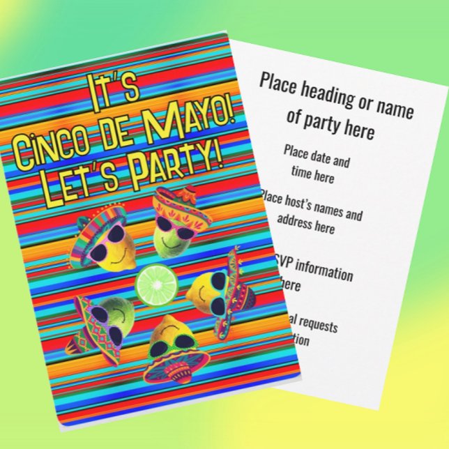 Convite Personalized Cinco de Mayo Fiesta Lemon Lime  (Customize the text for any occasion!)