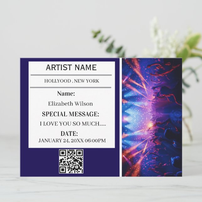 Convite  Personalized Concert Ticket Gift Event Ticket (Em pé/Frente)