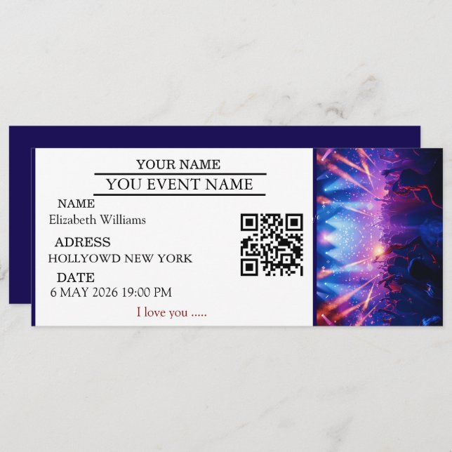 Convite Personalized Concert Ticket Gift Surprise Gifts  (Frente/Verso)
