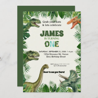 Convite Personalized Dino 1st Birthday Invitation Suite