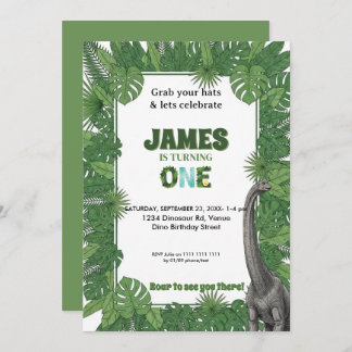 Convite Personalized Dinosaur 1st Birthday Invitations