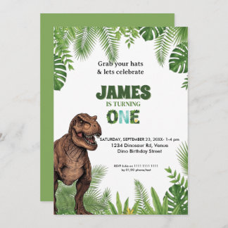 Convite Personalized Dinosaur Jungle 1st Birthday Invite