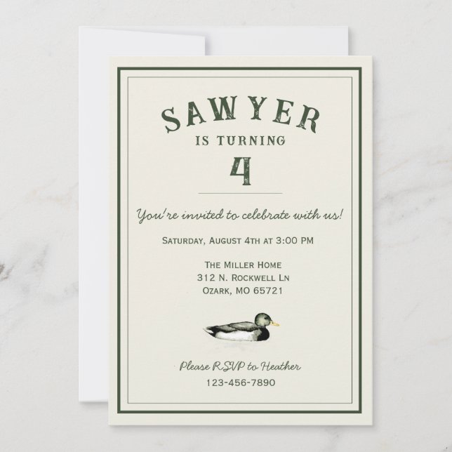 Convite Personalized Duck Birthday Invitation (Frente)