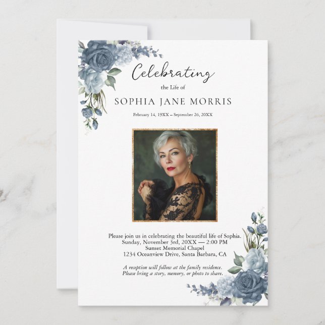 Convite Personalized Dusty Blue Funeral Invitation (Frente)