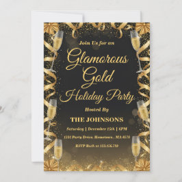 Convite Personalized Elegant Gold Christmas Party