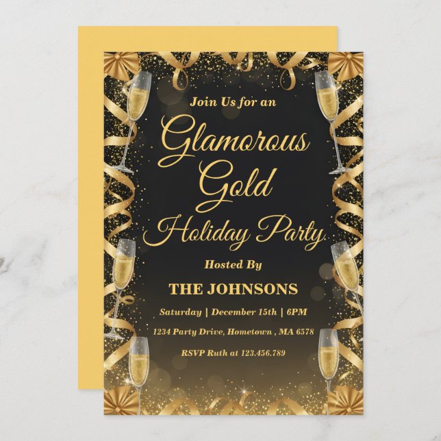 Convite Personalized Elegant Gold Christmas Party (Frente/Verso)