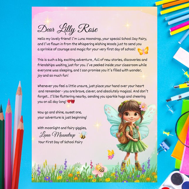 Convite Personalized First Day of School Fairy Letter  (Personalized First Day of School Fairy Letter Printable – Luna Moondrop)