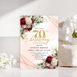 Convite Personalized floral gold 70th birthday invite card