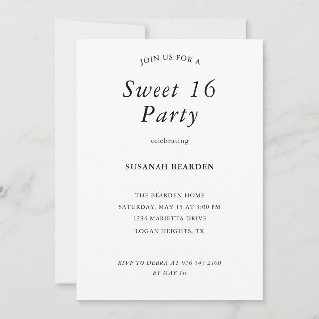 Convite Personalized Floral Pink Sweet 16 Party Invitation (Frente)