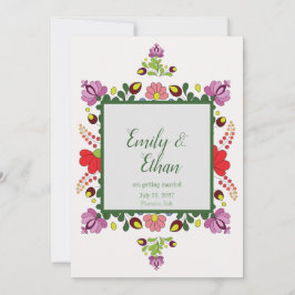 Convite Personalized Folk Floral Wedding & Back Design