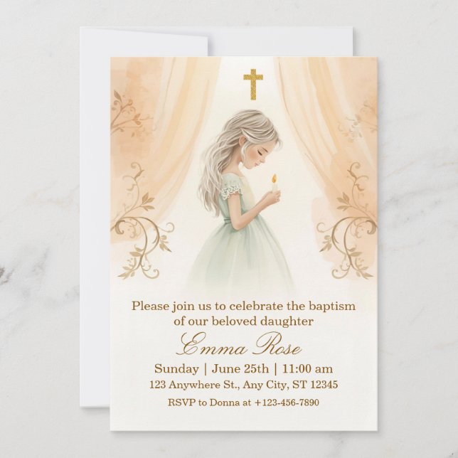 Convite Personalized Girl Christening (Frente)
