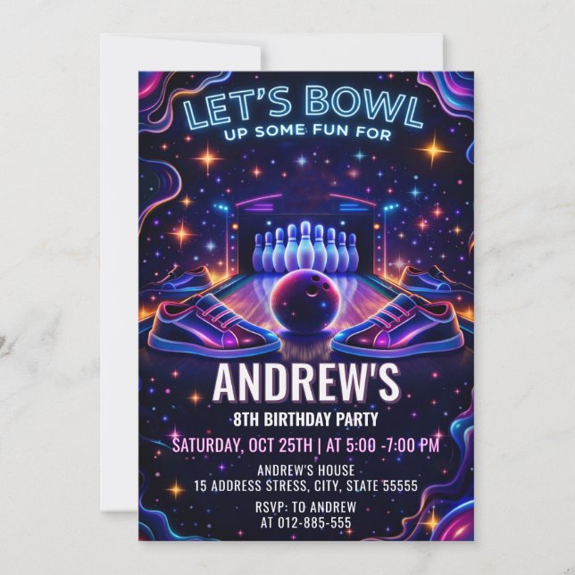 Convite Personalized Glow bowling birthday invitation (Frente)