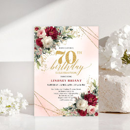 Convite Personalized gold floral 70th birthday invite men