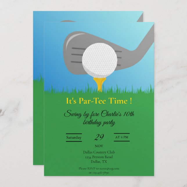 Convite Personalized Golf Party Invitation Printable (Frente/Verso)