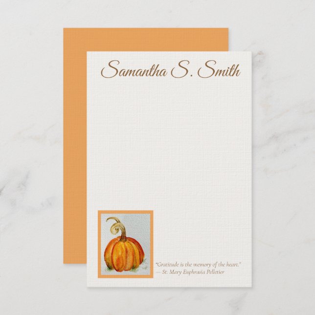 Convite Personalized Gratitude Pumpkin Flat Note Card (Frente/Verso)