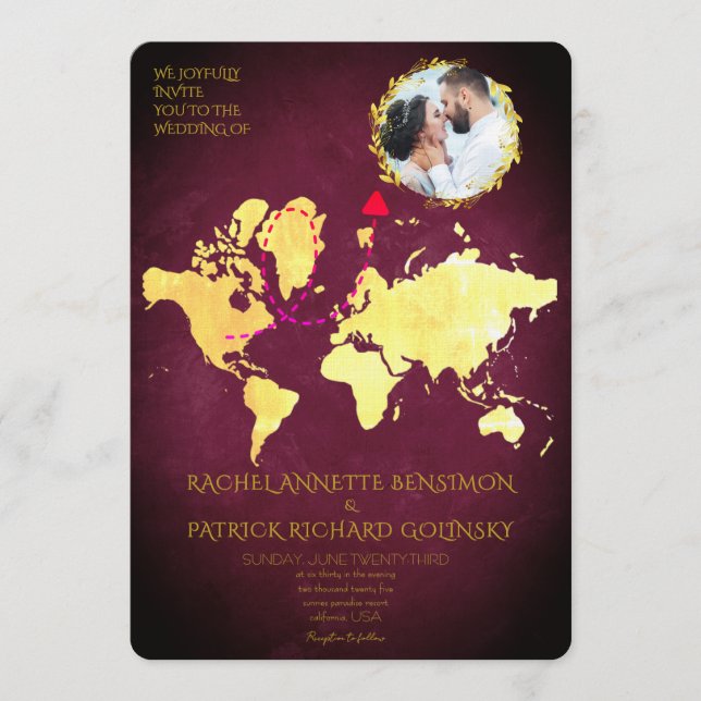 Convite Personalized Map of Love Journey Wedding (Frente)