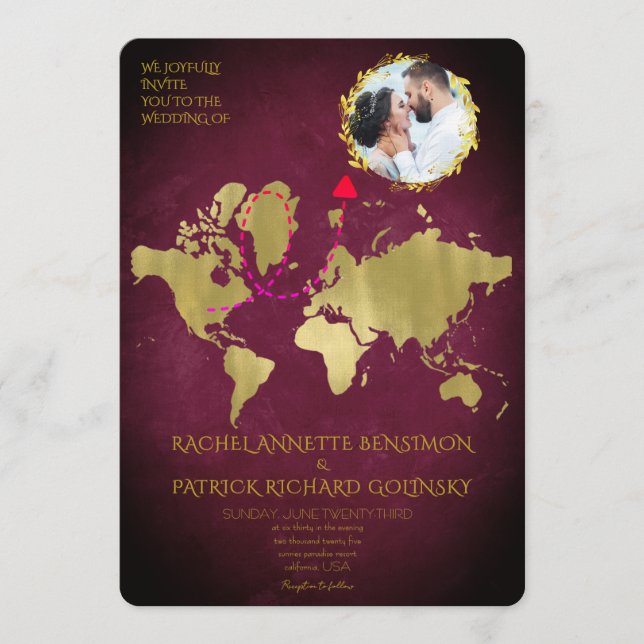 Convite Personalized Map of Love Journey Wedding (Frente)