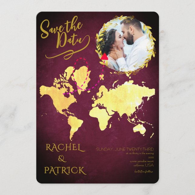 Convite Personalized Map of Our Love Journey Save the Date (Frente)