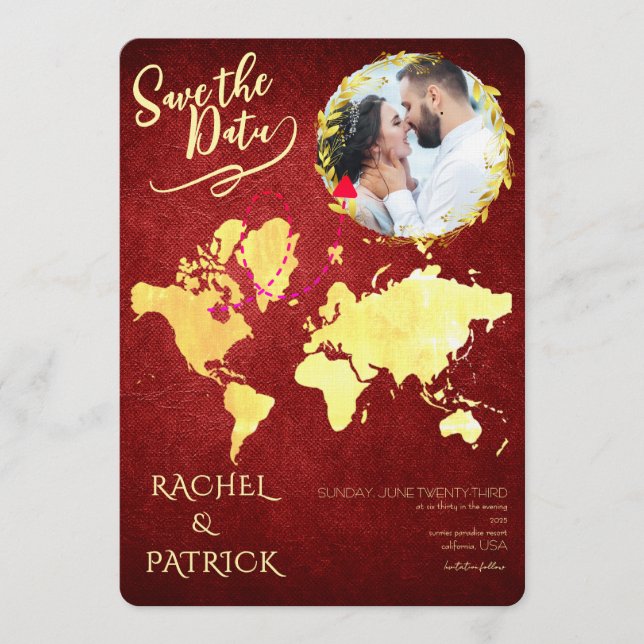 Convite Personalized Map of Our Love Journey Save the Date (Frente)