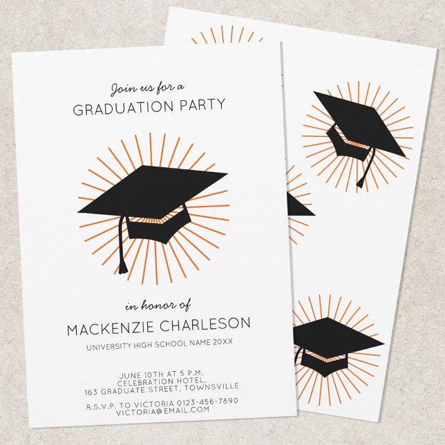 Convite Personalized Minimalist Graduation Cap Party (Modern personalized graduation party invitation)