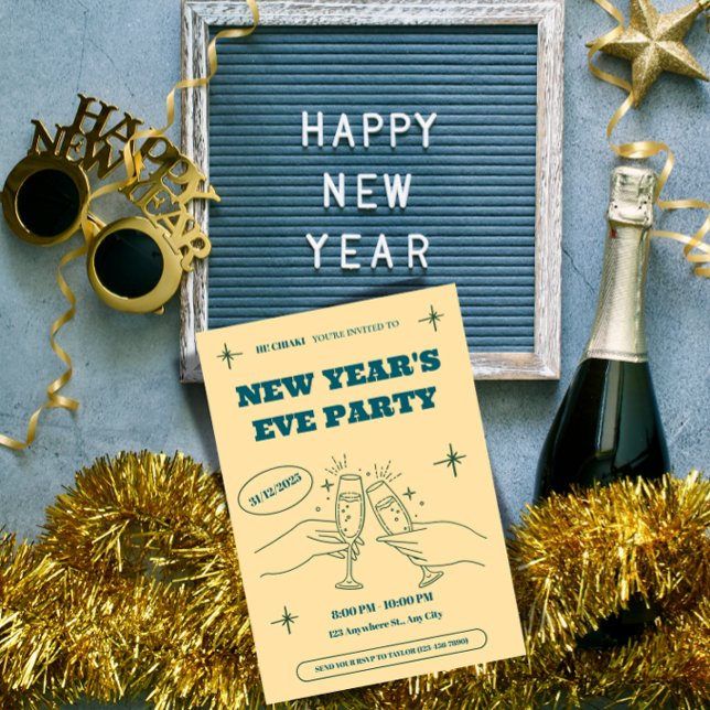 Convite Personalized New Year's Eve Party Invitation ("Personalized NYE Invites. Make each guest feel special. Edit & download in minutes.")