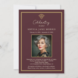 Convite Personalized Old Money Burgundy Funeral Invitation