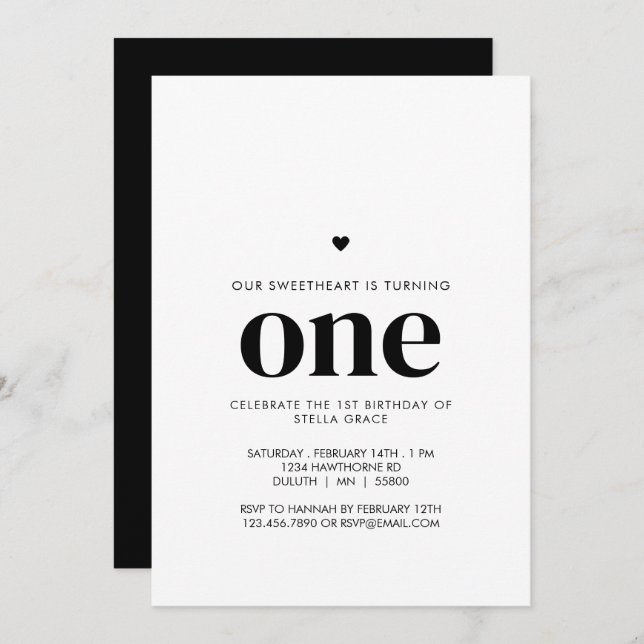 Convite Personalized One Sweetheart First Birthday (Frente/Verso)