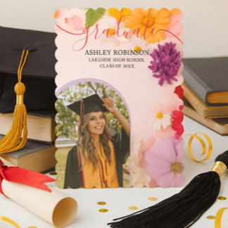 Convite Personalized Orange Nature Floral Graduation Party