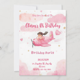 Convite Personalized Pink Airplane Girl Birthday Invitatio