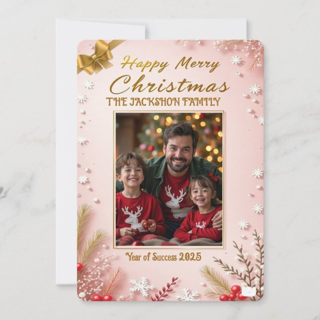 Convite Personalized Pink Christmas Card with Elegant (Frente)