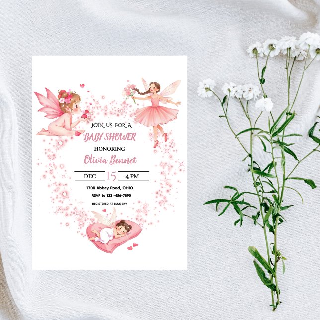 Convite Personalized Pink Floral Fairy Baby Shower (Criador carregado)