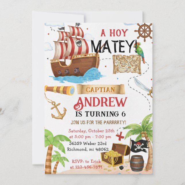 Convite Personalized pirate child's birthday (Frente)