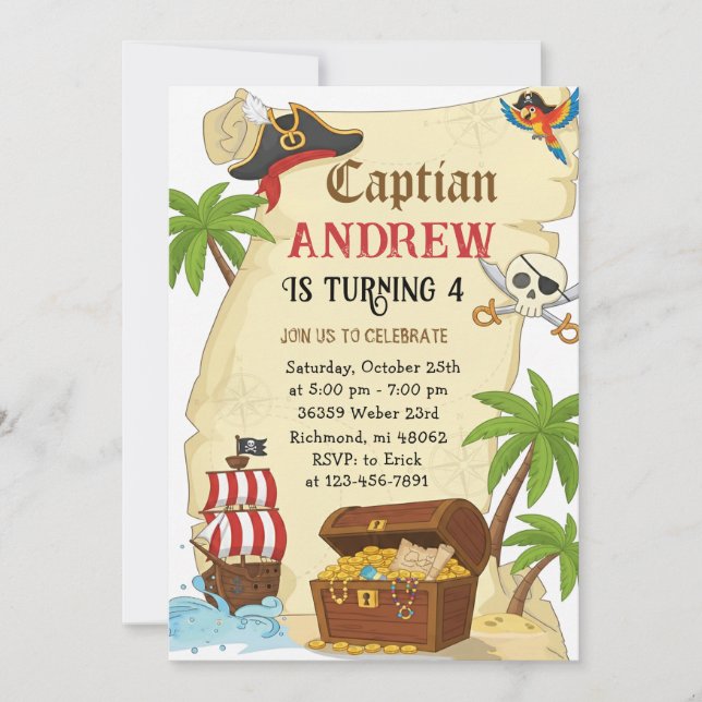 Convite Personalized pirate theme child's birthday (Frente)