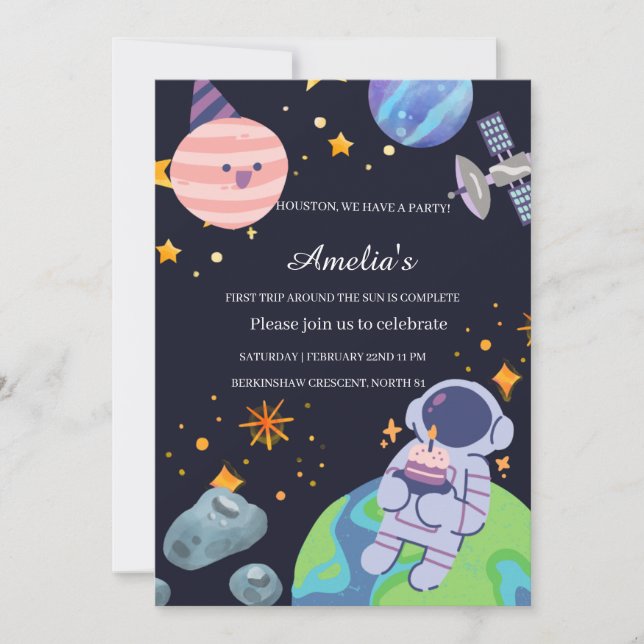 Convite Personalized Planet Birthday Party Invitation Card (Frente)