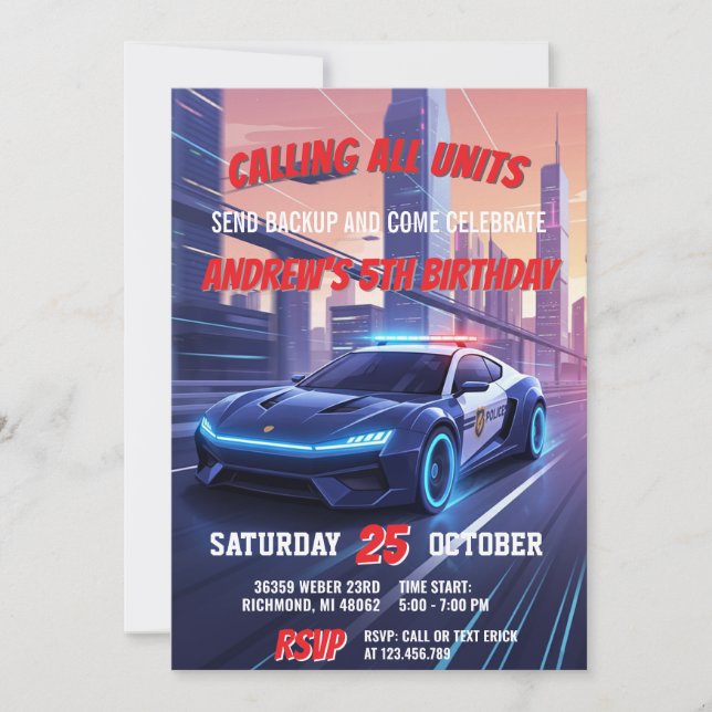 Convite Personalized Police Officer Birthday Party (Frente)