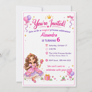 Convite Personalized Princess Birthday Invitation for Girl