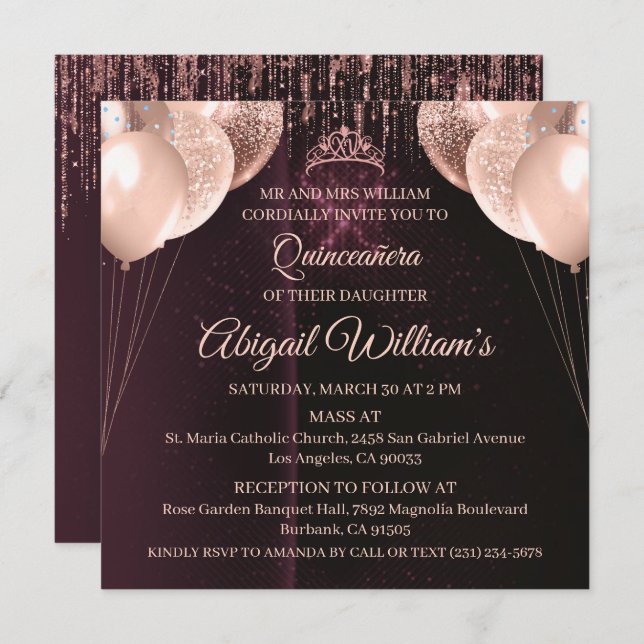 Convite Personalized Quinceañera Invitation | Mis Quince A (Frente/Verso)