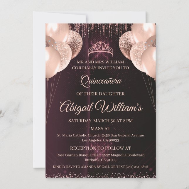 Convite Personalized Quinceañera Invitation | Mis Quince A (Frente)